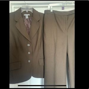 Ann Taylor Brown w/ cream pinstripes pantsuit